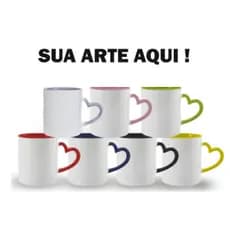 Caneça Personalizada Porcelana Alça de coração logo foto presente lembrancinhas 325 ml Interior Colorido Paes e Mães