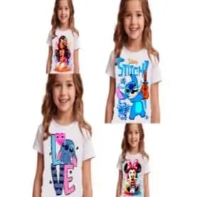 Camiseta T-shirt Blusa Menina Infantil Personalizada Stitch Minnie Maria JP Moana Mickey