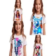 Camiseta T-shirt Blusa Menina Infantil Personalizada Stitch Minnie Maria JP Moana Mickey
