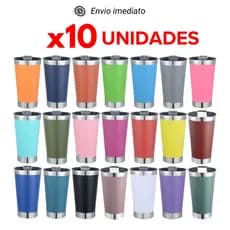 Kit 10 Copos Térmicos 473 ml Inox com Tampa e Abridor com caixa