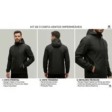 KIT 3 corta vento impermeável preto pronta entrega