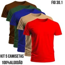 Kit 5 Camisetas Lisas 100%Algodão Fio 30.1 Malha Penteada Unissex