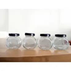 Kit Jogo Porta Potes Condimentos / Mini Baleiros em Vidro com tampa plastica