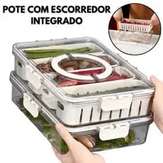 Pote Hermetico De Acrilico Cesto Organizador De Geladeira Escorredor Multiuso Carne Legume Marmita