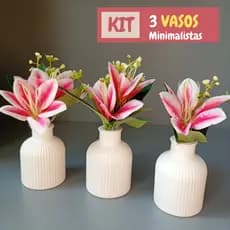 kit 3 Vasos Flor Decorativo Mesa Sala Luxo