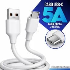 Cabo USB Tipo C 5A Carregamento Rápido 2 Metros Reforçado Compatível Android
