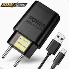 Carregador Turbo 30W USB-C Quick Charge 3.0 + Cabo Tipo C Fonte Carga Rápida