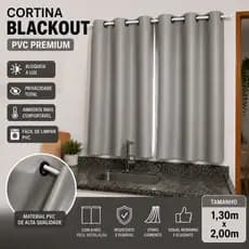 Cortina Blackout Cinza PVC 1,30x2,00 Com Ilhós Corta Luz Janela Sala Quarto Premium