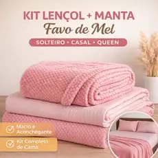 Kit Lençol + Manta Favo de Mel Solteiro Casal Queen Jogo de Cama Macio