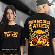 Camisa Academia Atleta Dieta Gym Humor Treino Maromba Musculação Camisa Unissex 100% Algodão Oversized