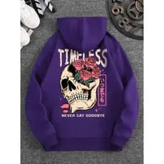 Moletom Roxo Estampado Costas Caveira Algiodão Canguru Gorro Bolso Premium Inverno