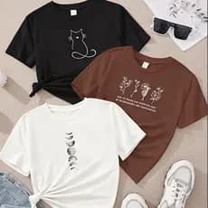 KIT 3 CAMISETAS Estampada verão Delicada Verão Slim Tradicional
