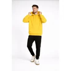 Conjnto de Moletom Amarelo Unissex Algodão Calca Preta Confortavel Quente Inverno