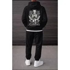 Conjunto Moletom Masculino Estampa Anjo nas Costas Canguru Algodão Premium Inverno Confortável Streetwear Casual Blusa