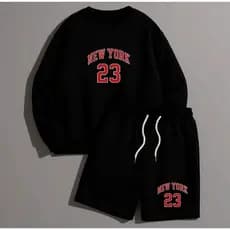 Conjunto Moletom e Short Estampado New York 23 Preto Masculino Algodão Casual Despojado Estiloso
