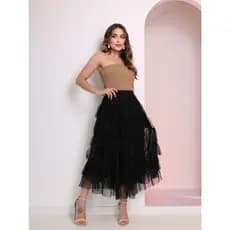 Saia de Tule com 800 Perolas com Caimento Elegante e Estiloso de Alta Qualidade WK-89