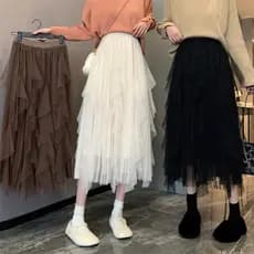 Saia de Tule Moda Feminina Midi Comprida Longa Lisa Elegante e Elastica para festa