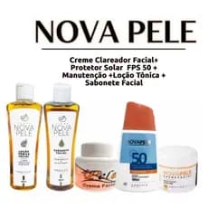 Kit Facial Nova Pele: Sabonete + Loção + Creme Clareador + Protetor Solar + Manutenção Skin Care