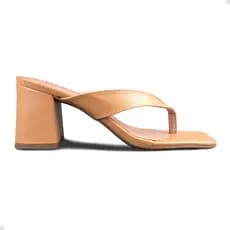 Tamanco Salto Grosso Via Scarpa Moda Tendência Tira Estilo Chinelo Fina Lançamento