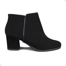 Bota Feminina Salto Baixo Bloco Preta Detalhe Zíper Inverno