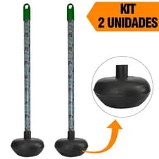 Kit 2 Desentupidores Multiuso Borracha Para Banheiro Ralo Vaso Sanitário Com Cabos de Madeira 60cm