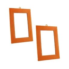 Kit Com 2 Espelho Retangular Portatil Moldura Plástica Laranja Banheiro N14- 14x20