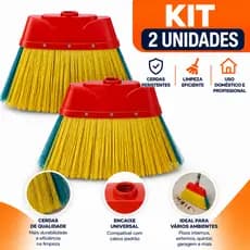 Kit 2 Vassoura Cerdas Longas Resistentes 26cm SEM CABO Dubom Limpeza Pesada Externo Plug Nylon