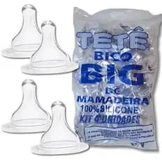 Bico Big Redondo Convencional De Mamadeira Silicone Kit 4 Unidades Tetê