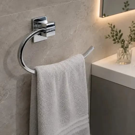 Porta Toalha Suporte Argola Cromada Aço Inox Banheiro Toalha De Rosto