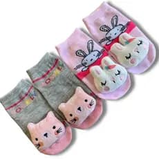 Kit 03 ou 06 Pares Meia Infantil 3D com Chocalho de Bichinho Fofinha Bebê 0 a 24 meses