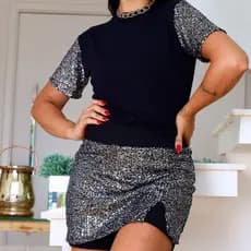Conjunto Feminina com Manga de Paetê Moda Night Fashion