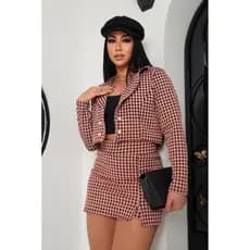 Conjunto Feminino Short Saia e Blazer Moda Elegante Tecido Premium