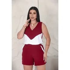 Conjunto Feminino Short e Blusa Regata Bicolor Decote em V Modelo Premium