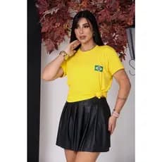 Camiseta Feminina Baby Look Brasil Copa do Mundo Estilo Casual Fashion