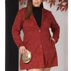 Casaco Feminino Plus Size Curve Longo Malha Ribana Com Bolso Blazer Elegante Moda Outono