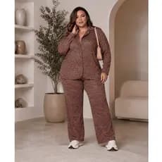 Conjunto Feminino Plus SIze Blazer e Calça Social Cós Alto Malha Ribana Elegante Versátil