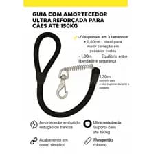 Guia com Amortecedor Anti Impacto 60cm 1m e 1m30 Reforçada Resistente para Cães Forte Adestramento