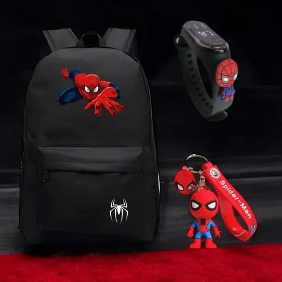 Kit Mochila Reforçada Homem Aranha + Relógio + Chaveiro Lançamento