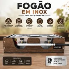 Fogão Fogareiro Multiuso Industrial Portatil De Alta Pressão 2 Bocas Com Suporte De Madeira