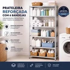 Prateleira Metálica Industrial Reforcada 6 Andares de Aço Estante Multiuso Organizador escritorio lavanderia estoque