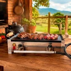Fogão Industrial Portátil 2 Bocas Inox com Chapa Bife e kit Gás