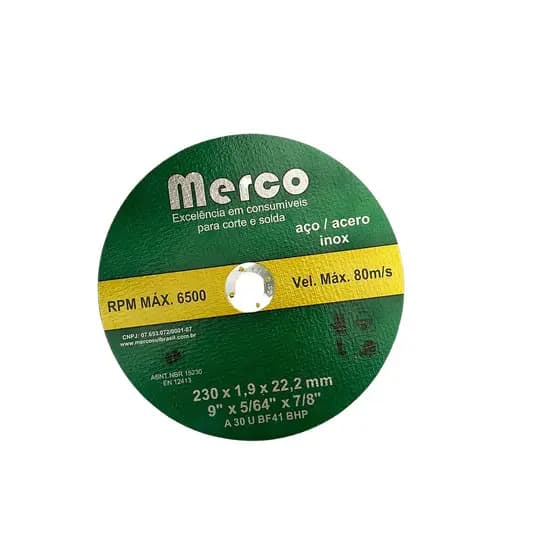 DISCO ABRASIVO DE CORTE 9 X 1,9MM X 22.2MM MERCO