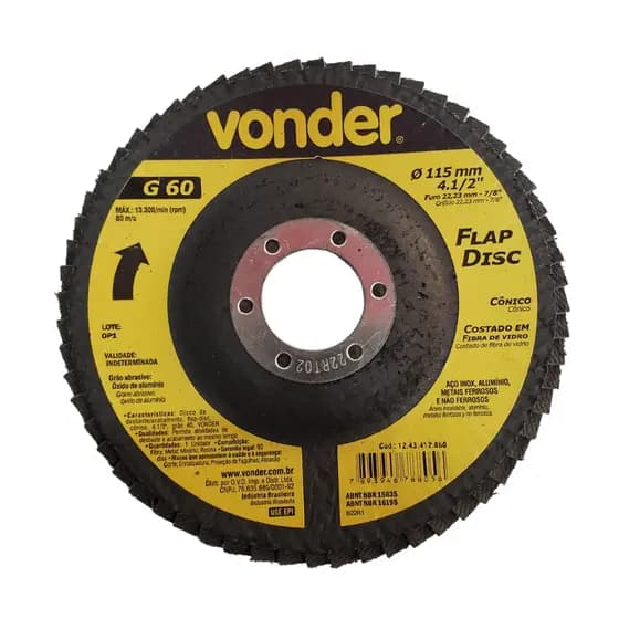 FLAP DISC CONICO 4.1/2" G 60(C.FIBRA) VONDER