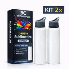 Kit 2x Garrafa de Alumínio Branca com Tampa Sport para Sublimação 600ml