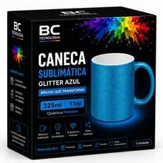 Caneca Sublimática Glitter Azul 325ml AAA Personalizável