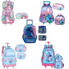 Kit Mochila de Rodinha Escolar Infantil Stitch Lindo Luxcel Lancheira e Estojo