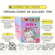 10, 20, 25 ou 30 livrinhos de Colorir Personalizado Capa Brilho