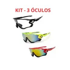 Óculos de Ciclismo Proteção UV 400 MTB Esportivo Espelhado / Bike Corrida Ciclista kit 3pç