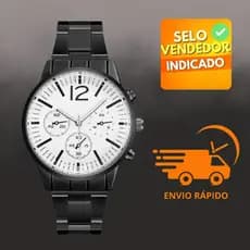 RELOGIO DE PULSO MASCULINO DE QUARTZO AÇO  INOXIDAVEL PRETO NEGOCIOS