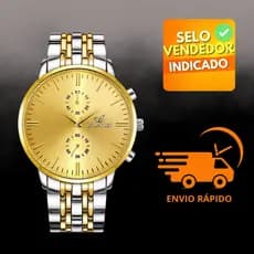 RELÓGIO MASCULINO AÇO INOX DOURADO E PRATA